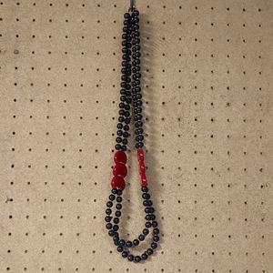 Vintage Napier Beaded Black and Red Long Necklace 30"